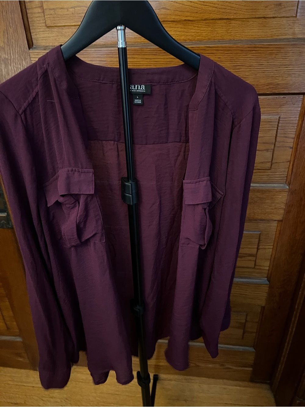 a.n.a Plum Long Sleeve Pocket-Front Button Down Top